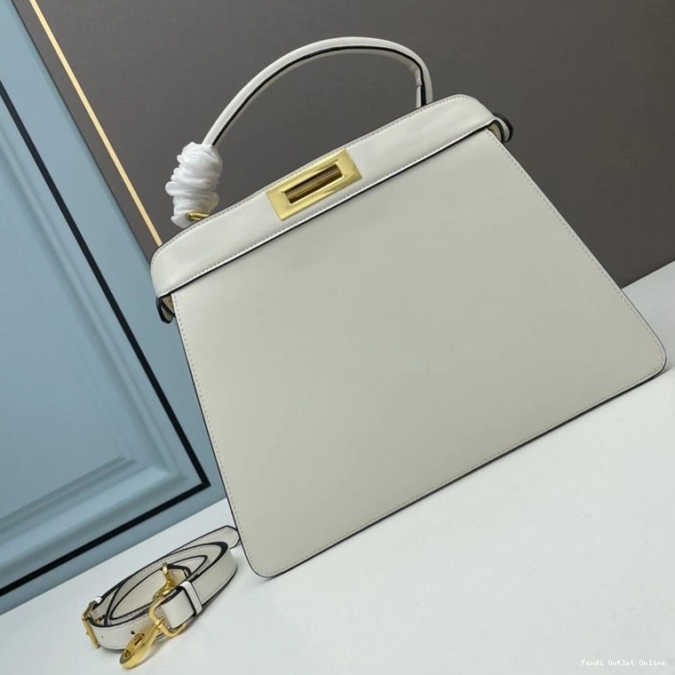 Affordable Nappa Laether White In Peekaboo Medium Bag Fendi ISeeU 0709